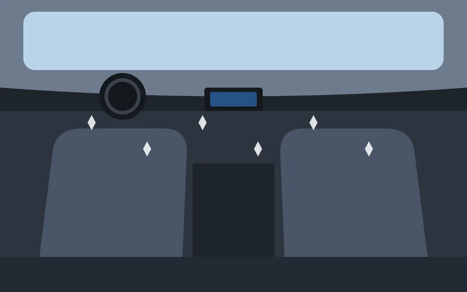 Illustration of the same interior after a detail, clean seats and floor